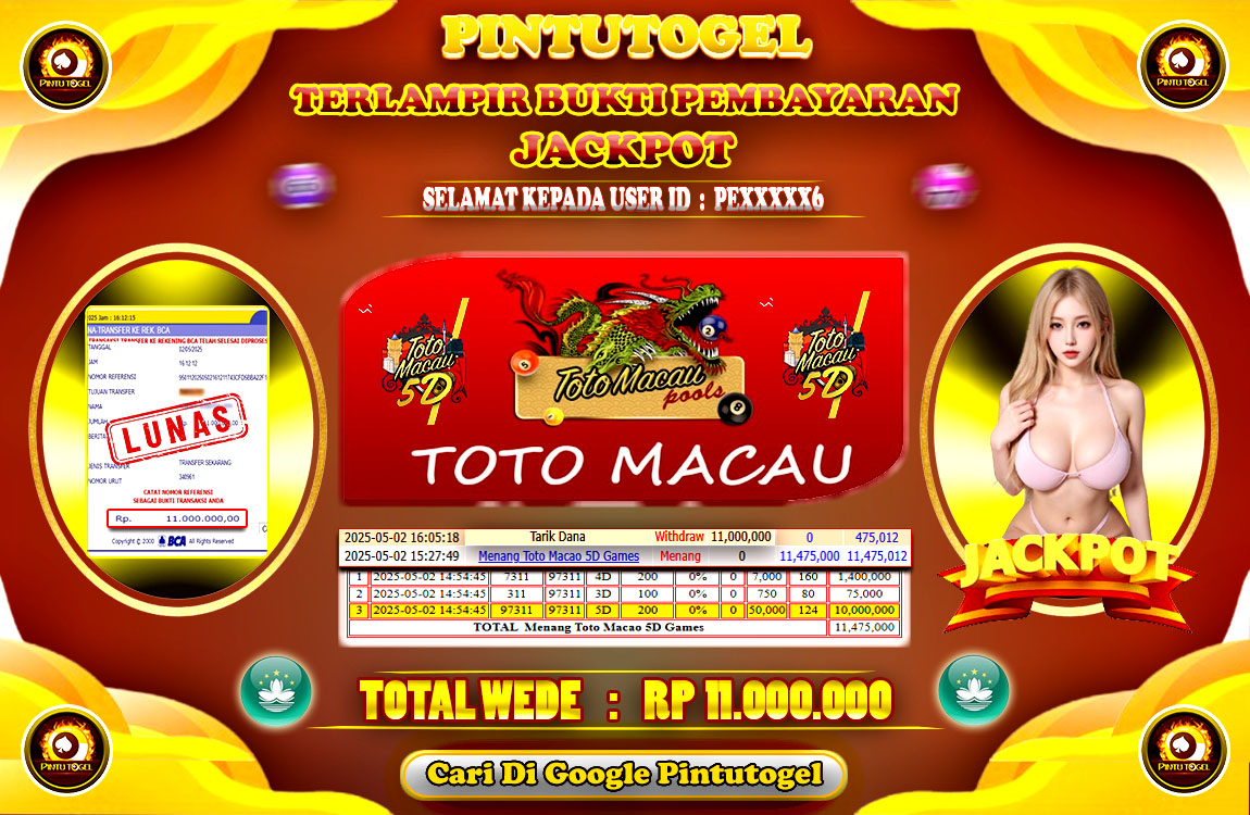Jackpot Togel Toto Macau 5D PINTUTOGEL