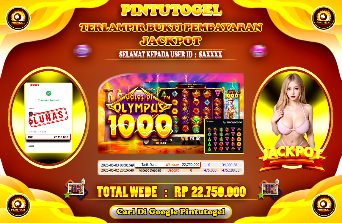 Jackpot Slot Gates Of Olympus 1000 PINTUTOGEL