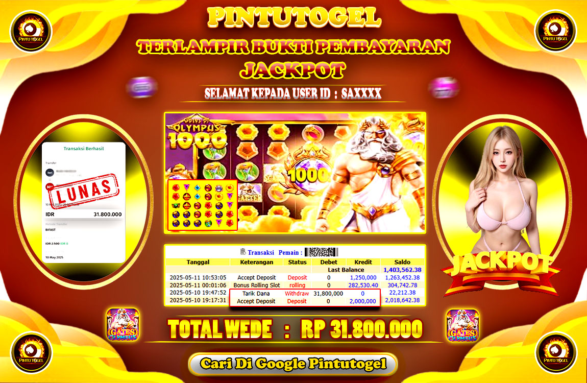 Jackpot Slot Gates Of Olympus 1000 PINTUTOGEL
